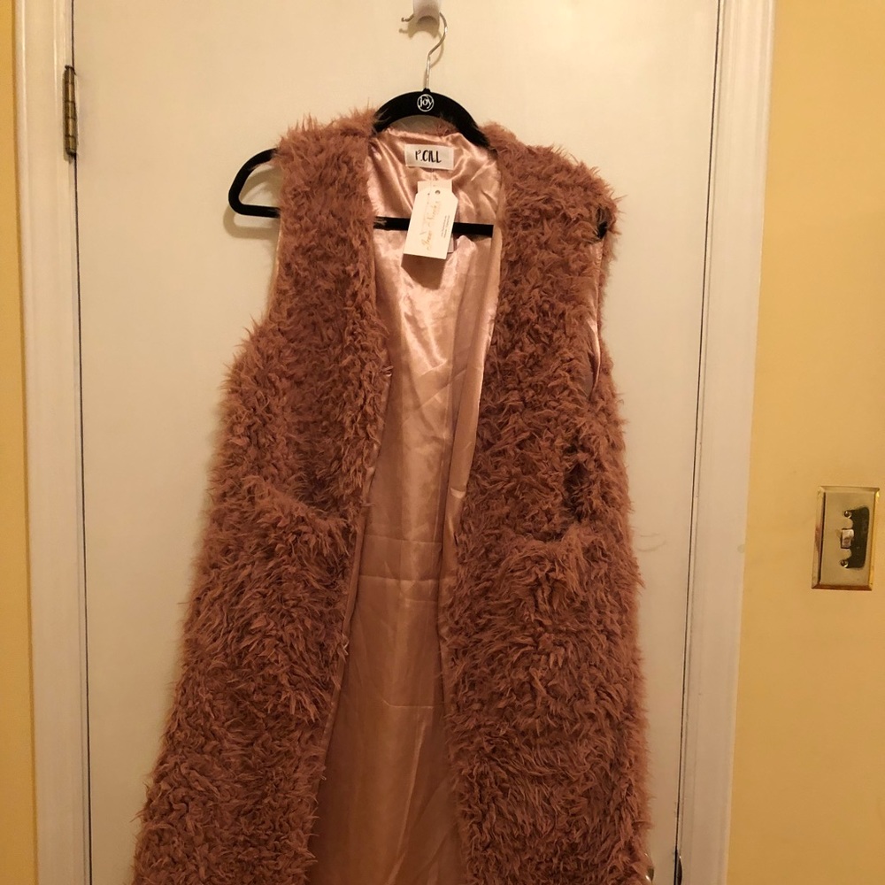 Rose Pink Faux Fur Duster Vest, one size, NWT